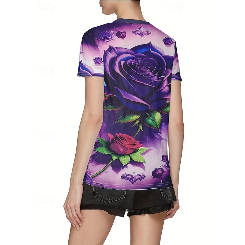 Women's T Shirt Summer Tops Rose Color Gradient Classic Casual Short Sleeve Crew Neck Crop Tops Daily Weekend Print Rainbow Summer Spring Fall2