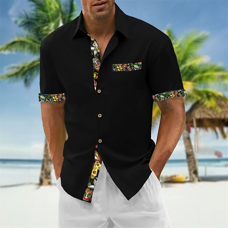 Men's Shirt Summer Shirt Casual Shirt Beach Shirt Button Up Shirt Black White Wine Green Dark Gray Short Sleeve Printing Lapel Vacation Hawaiian Clothing Apparel Polyester Fashion Casual Comfortable3