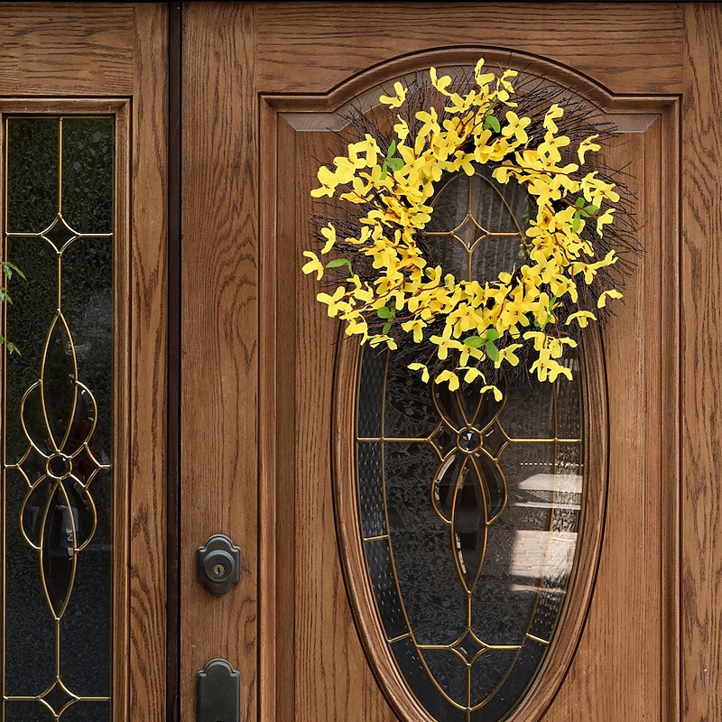 Spring Wreath Artificial Yellow Floral Twig Garland - Rustic Hanging Decoration for Doors, Fences, Gardens & Patio2