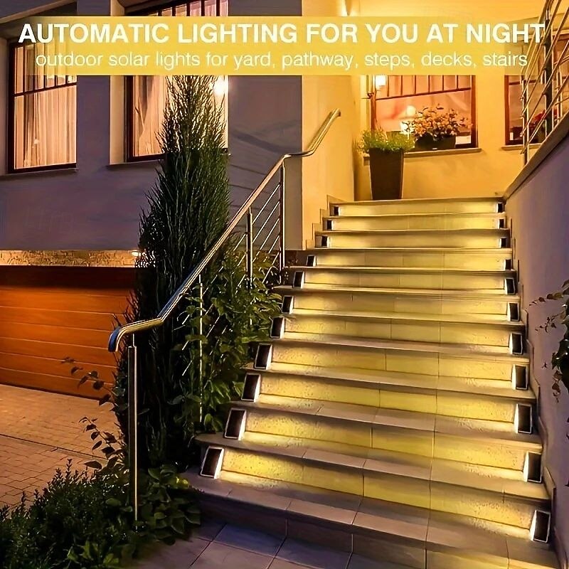 4 Pcs LED Solar Step Landscape Lights Outdoor Fence Light Waterproof Wall Light 24LEDs Home Garden Pathway Lighting Decoration4