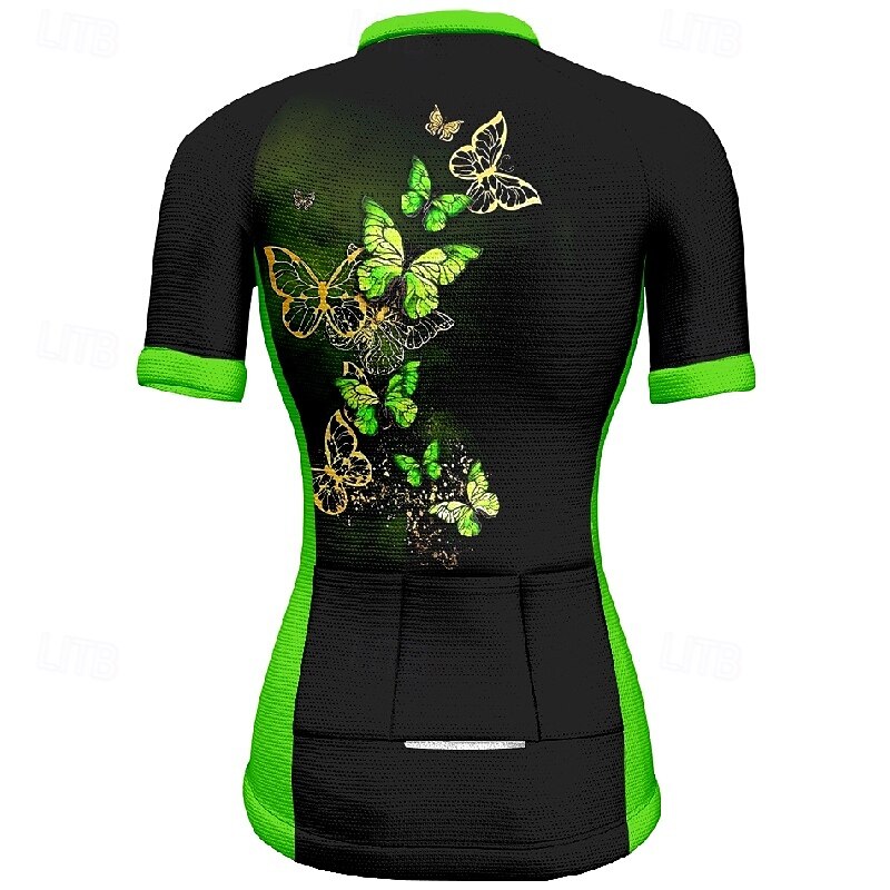 Women's Cycling Jersey Butterfly Short Sleeve Bike Tee Tshirt Jersey with 3 Rear Pockets Mountain Bike MTB Quick Dry Anatomic Design Wicking Breathable Sports Blue Fuchsia Orange Clothing Apparel3