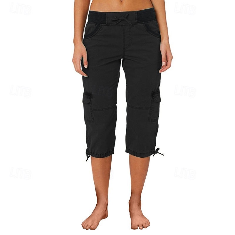 Women's Parachute Pants Fashion Streetwear Calf-Length Natural Color Block Pocket Drawstring Comfy Outdoor Comfortable Street Going out Orange red Camel Peacock Blue Light Sky Blue Summer Regular Fit3