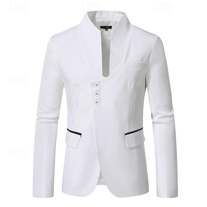 Men's Graduation Blazer Business Cocktail Party Wedding Party Fashion Casual Spring Autumn / Fall Polyester Plain Pocket Buttons Comfortable Single Breasted Blazer Black White Red khaki2