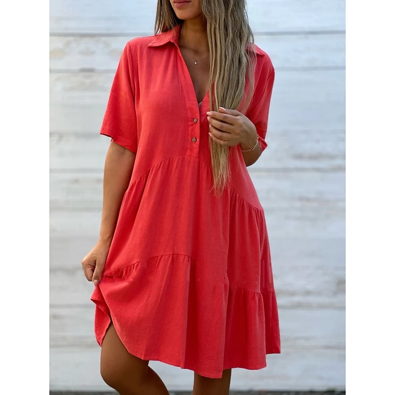 Women's Mini Dress Petite Dress White Dress Shirt Dress Casual Dress Summer Dress Fashion Classic Modern Daily Weekend Regular Fit Plain Half Sleeve Shirt Collar Black White Red Blue Summer3