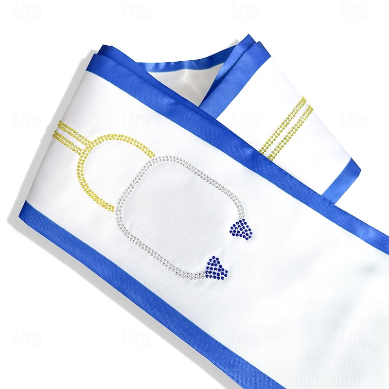 Unisex Graduation Stole, Plain Graduation Sash, Honor Stole for Students, Double Layer Satin Sash with Rhinestone, Nurse Doctor Ceremony Stole2