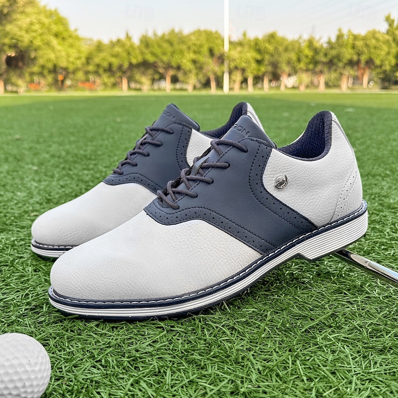 Men's Two-Tone Navy & White Golf Shoes, Lace-Up, Durable Leather, Sporty Elegance for Everyday Golfing3