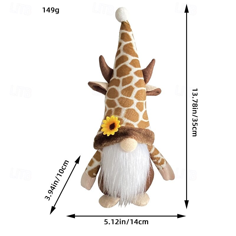 Bee Day Gnome Gift Decoration Adorable Sunflower Giraffe Hat Themed Plush Doll Figurine with Rudolph and Faceless Doll Design, Perfect for Couple's Home Decor3