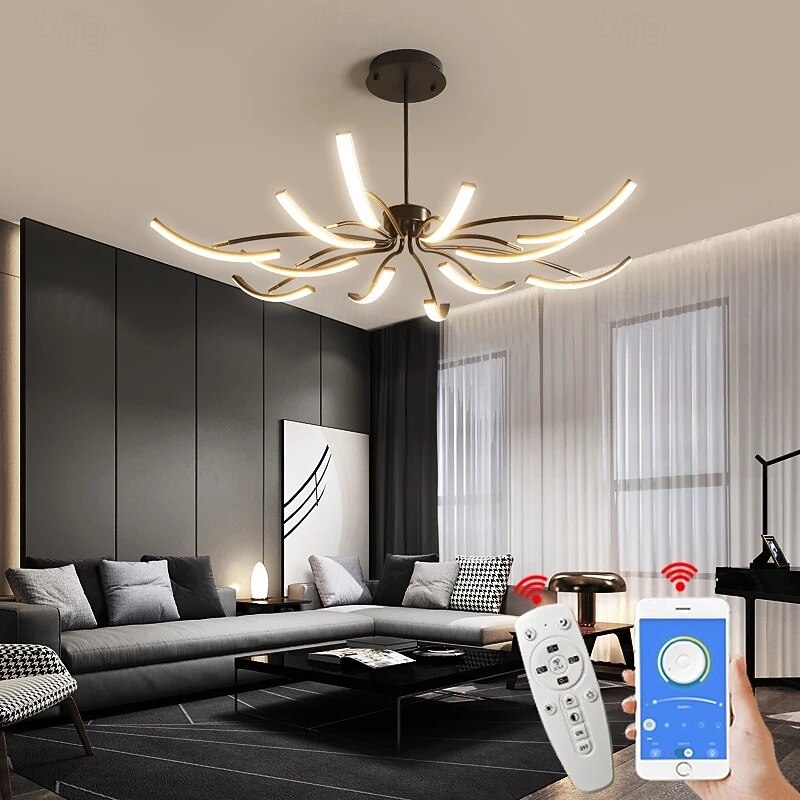 Modern LED Pendant Light DIY Design Adjustable Light 3000k-6500k with Retome Cotrol Black Suspension Adjustable Pendant Light Suitable for Dining Rooms Living Rooms Bedrooms Kitchens Study Rooms