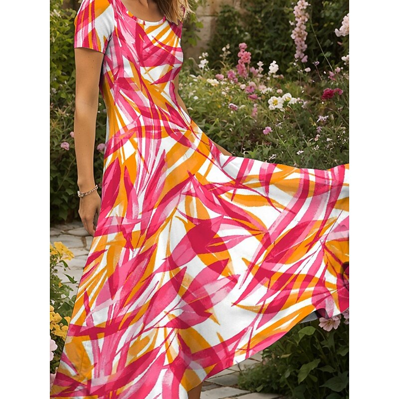 Women's Maxi Dress Casual Dress A Line Dress Summer Dress Vacation Vintage Ethnic Regular Fit Graphic Leaf Geometric Short Sleeve Square Neck Yellow Red Blue Purple Summer Spring3
