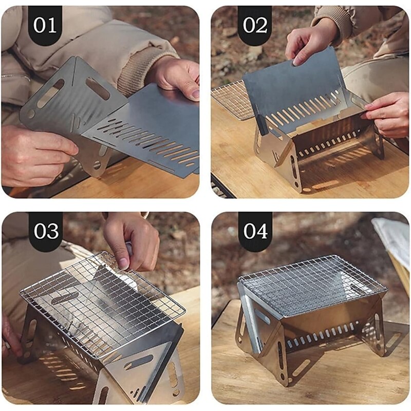 Folding Charcoal BBQ Grill, Stainless Steel Easy To Install Ventilation Holes Collapsible Grill for Parties4