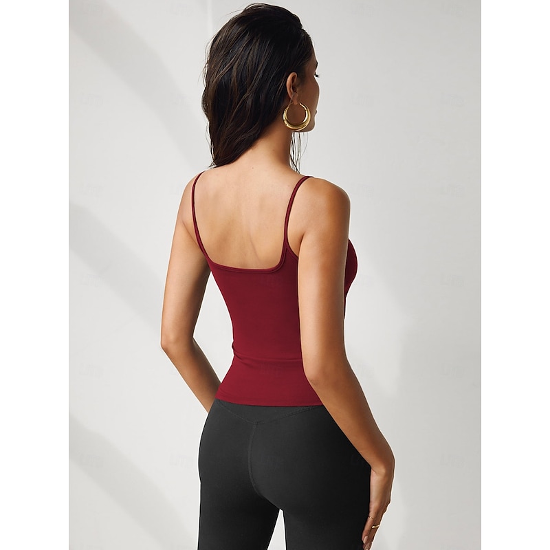 Women's Camisole Tank Top Plain Stylish Sexy Sleeveless Sleeveless Strap Regular Tops Daily Black White Red Light Brown Dark Gray Summer3
