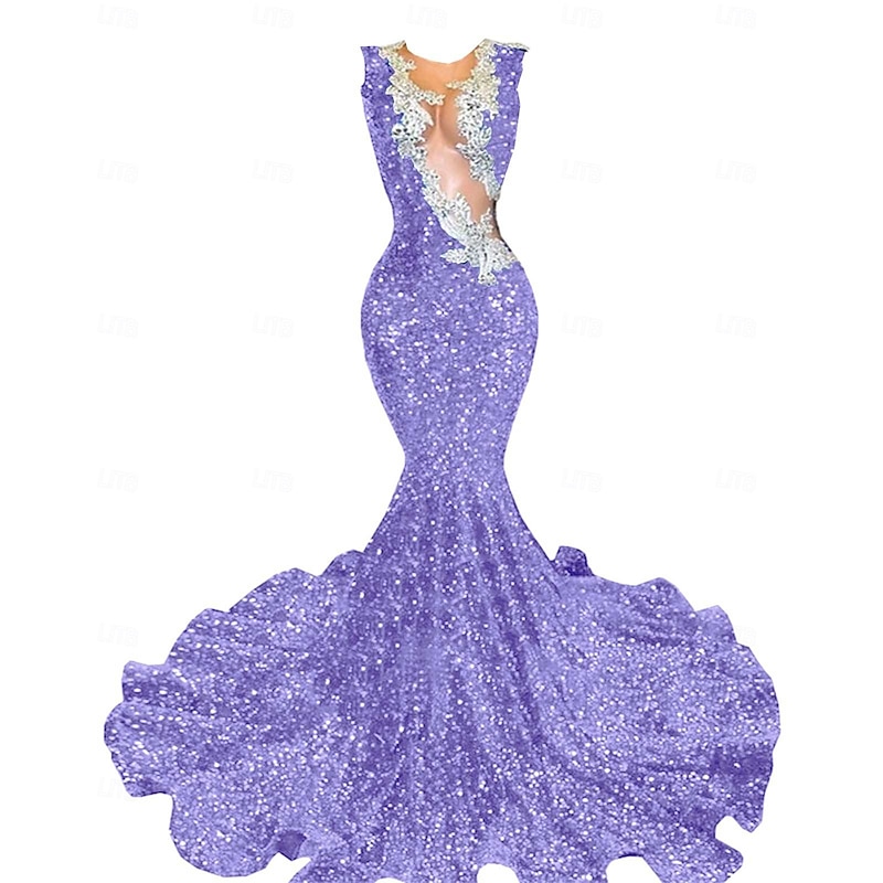 Mermaid / Trumpet Evening Gown Party Dress Evening Party Prom Sweep / Brush Train Sleeveless Jewel Neck Spandex with Glitter Beading Sequin - Main Image