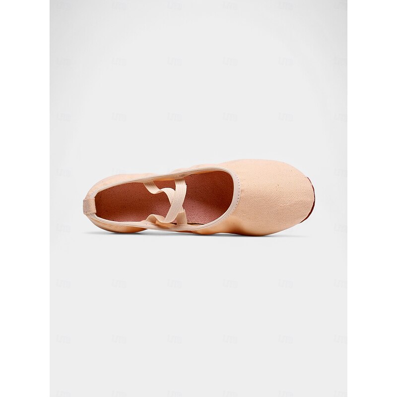 Beige Canvas Ballroom Dance Shoes for Women – Low Heel Elastic Strap Pumps for Professional Practice4