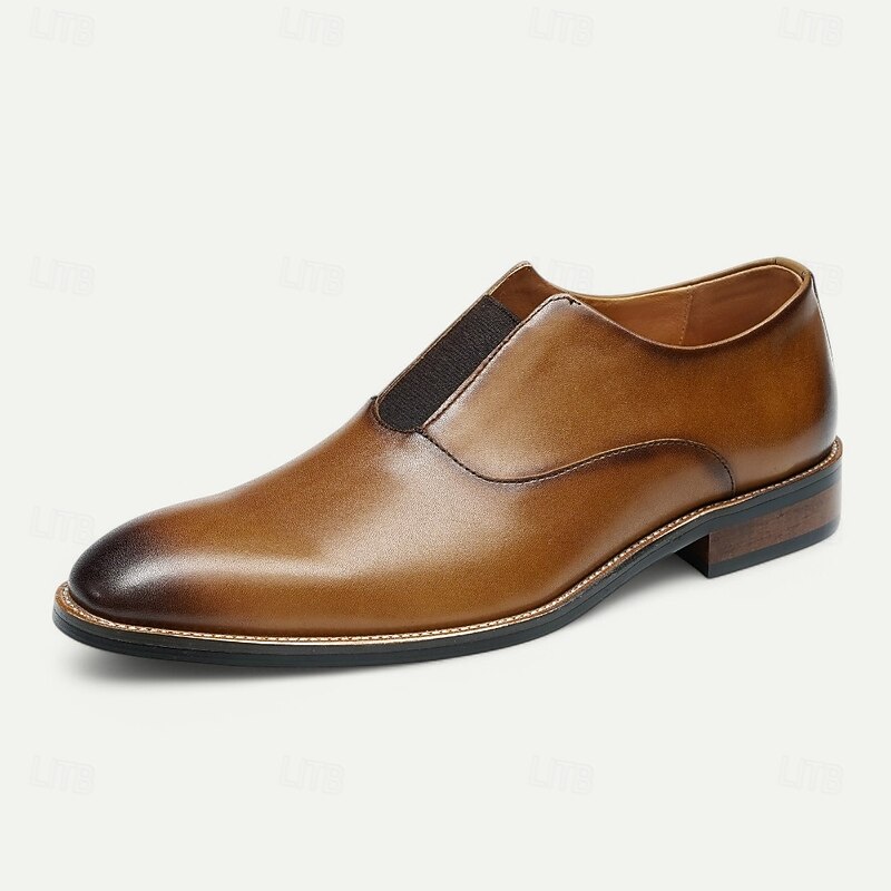 Men's Classic Leather Slip-On Loafers - Brown Business Dress Shoes for Kentucky Derby & Formal Occasions3
