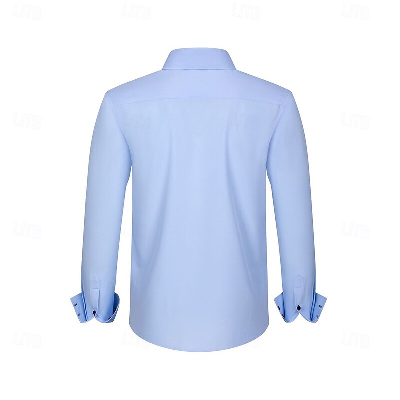 Men's Dress Shirt Plain Wedding Work Light Blue Black White Long Sleeve Spread Collar Summer Spring Clothing Apparel3