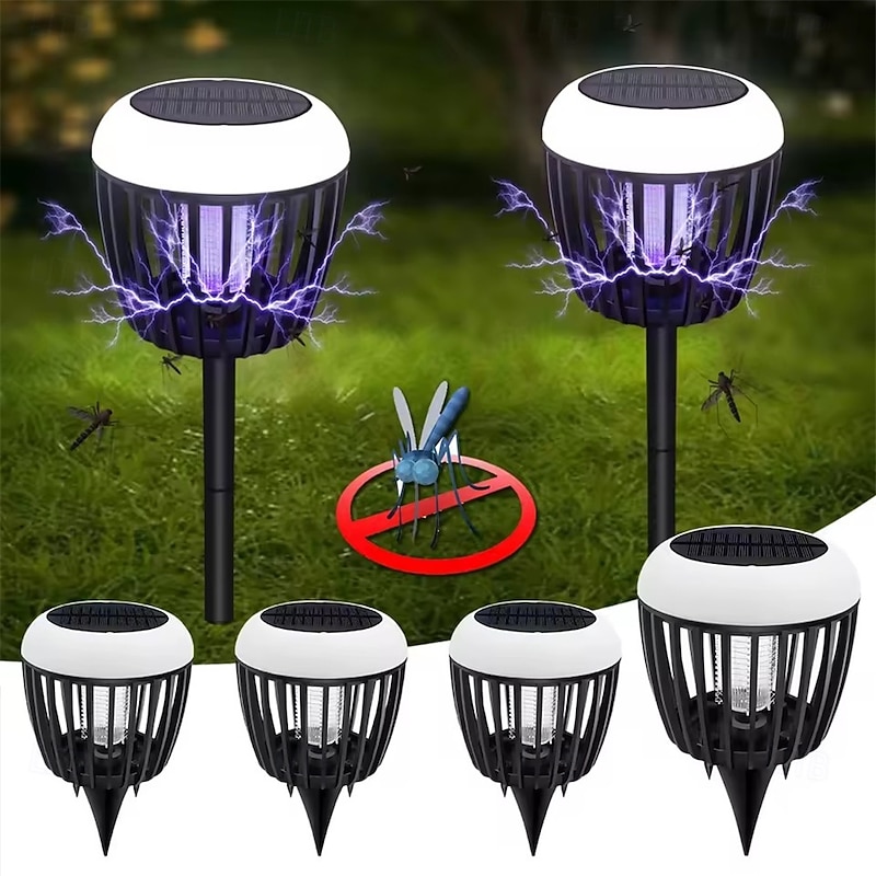 LED Solar Lights Bug Zapper Mosquito Killer Lamp Outdoor Courtyard Garden Outdoor Rechargeable Lighting Mosquito Killer Lamp Waterproof Mosquito Trap Mosquito Repellent Device  1PC