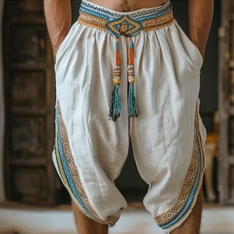 Men's Capri Pants Linen Shorts Summer Shorts Beach Shorts Pocket Elastic Waist Baggy Plain Comfort Breathable Calf-Length Outdoor Home Daily Fashion Retro Vintage White2