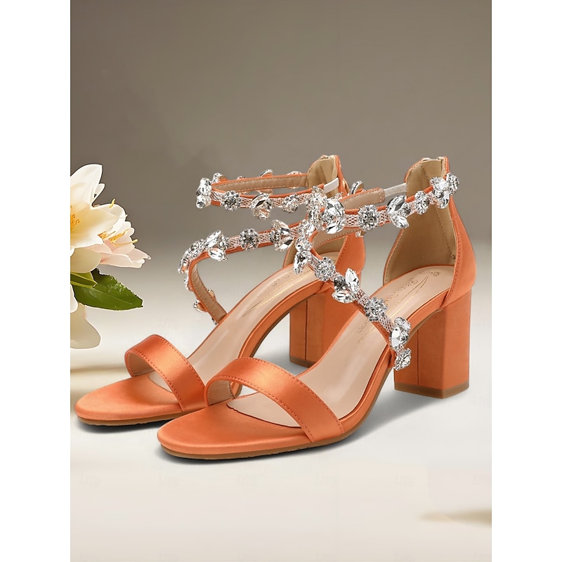 Women's Pink Satin Block Heel Sandals with Crystal Straps – Chic Cocktail Party Heels3