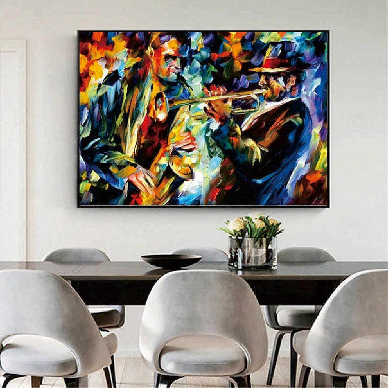 Pure Hand-painted Oil Painting Abstract Jazz Music Oil Painting on Canvas Large Wall Art  Textured Black Jazz Art Modern Living Room Home Decor Gift for Musician oil paintings