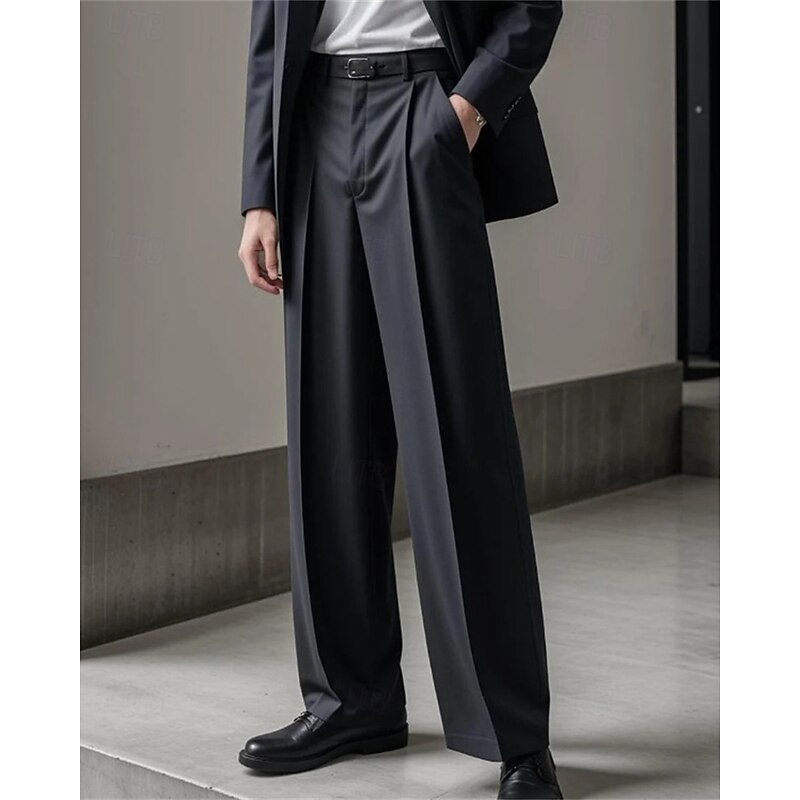 Men's Graduation Dress Pants Trousers Chinos Buttons Pocket Plain Comfort Formal Party Work Fashion Classic Style Black White Micro-elastic3
