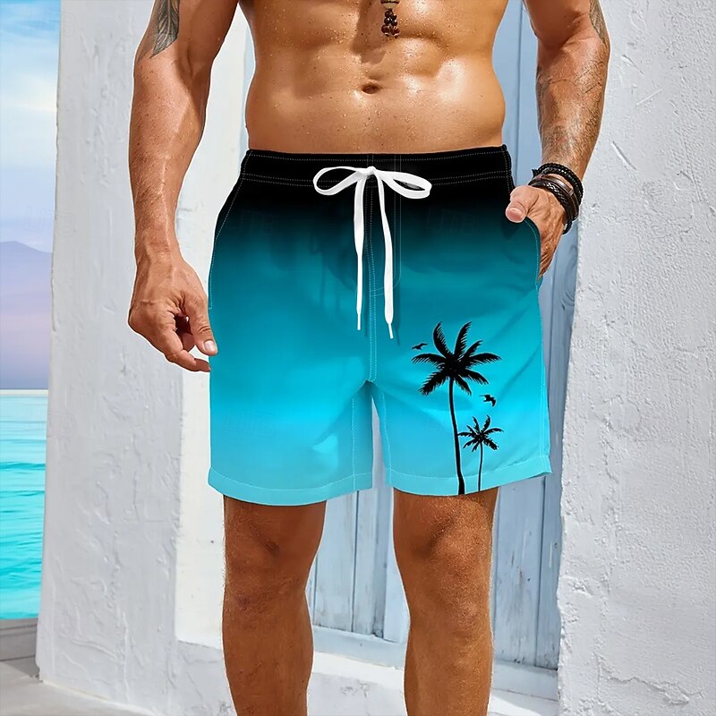 Men's Coconut Tree Tropical Plants Swim Trunks Swim Shorts Board Shorts Mid Waist Hawaiian Beach Wear Vacation Drawstring Mesh Lining Elastic Waist Designer Clothing Apparel2