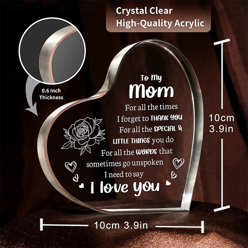 Gifts for Mom Mom Birthday Gifts - Acrylic Keepsake 3.9x3.9 Inch - I Love You Mom Mothers Day Gifts from Son - Best Christmas Valentines Day Gifts for Mom2