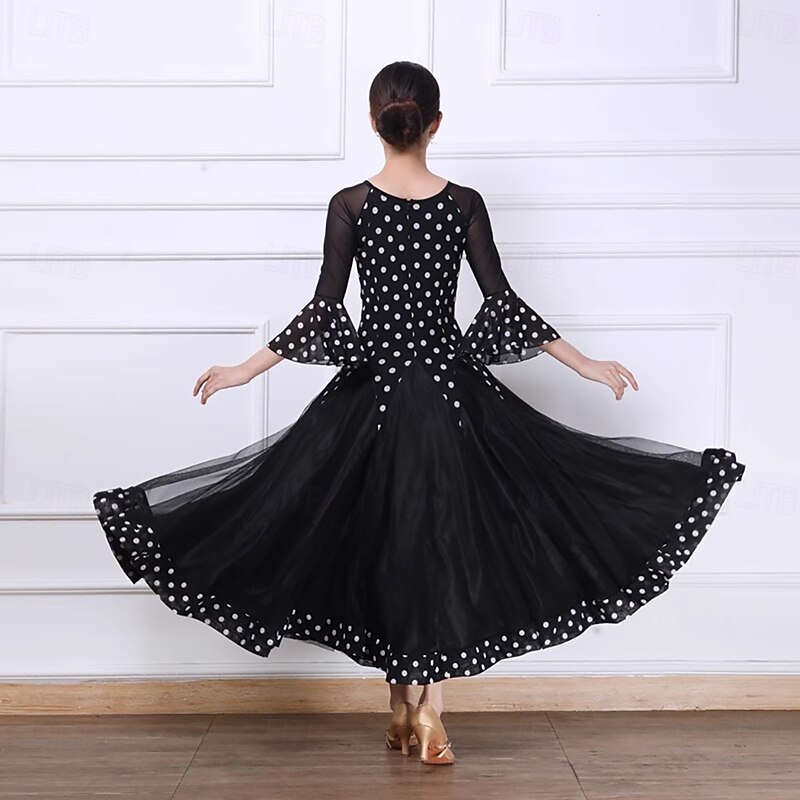 Ballroom Dance Dress Splicing Crystals / Rhinestones Women's Performance Party 3/4 Length Sleeve Mesh Spandex Tulle2