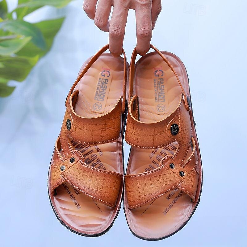 Men's Retro Striped Dual-Purpose Sandals with Adjustable Straps, Versatile and Stylish for Outdoor or Casual Wear2