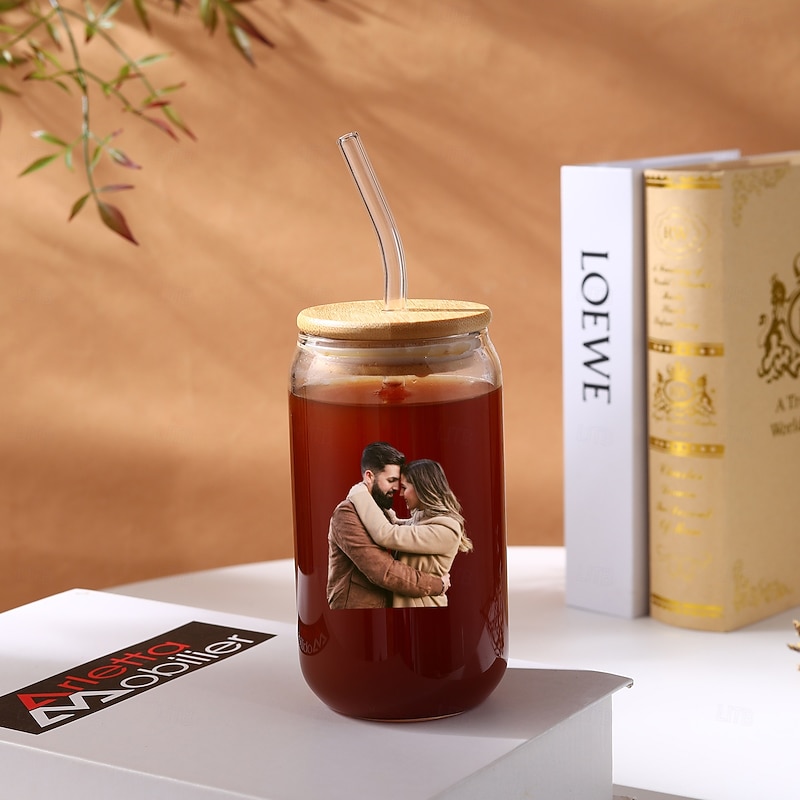 Personalized Photo Glass Can, Custom Beverage Tumbler for Family, Lovers, and Friends, Gift for Mother's Day, Valentine's Day, Christmas, Birthday, Anniversary, Perfect for Hot and Cold Drinks, Ideal for Home, Office, and Outdoor Use