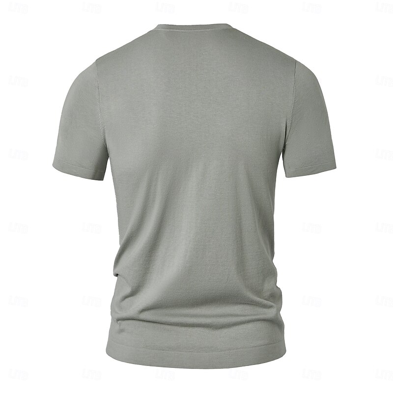 Men's Silk Linen Cotton T Shirt Line Texture Crew Neck School Short Sleeve Crewneck Clothing Apparel Knitwear Vacation Vintage Neutral3