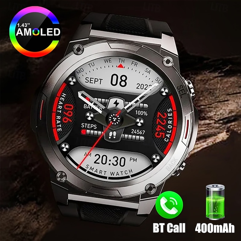 696 DM51 Smart Watch 1.43 inch Smartwatch Fitness Running Watch Bluetooth ECG+PPG Pedometer Call Reminder Compatible with Android iOS Women Men Hands-Free Calls Message Reminder IP 67 51mm Watch Case3