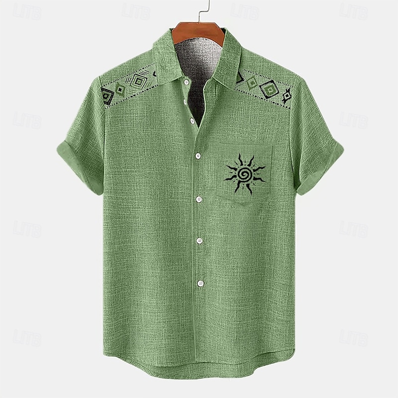 Men's Shirt Linen Shirt Summer Shirt Beach Shirt Vacation Holiday Pink Blue Brown Green Short Sleeve Collar Summer Clothing Apparel4