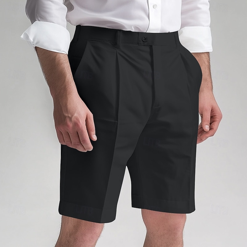 Men's Shorts Dress Shorts Bermuda shorts Pocket Straight Leg Plain Comfort No-Iron Knee Length Office Business Daily Elegant Fashion Black White3