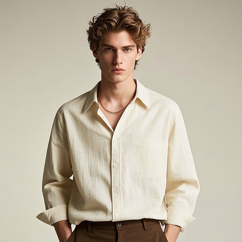 Men's Shirt Blue Army Green Beige Long Sleeve Solid Color Rolled collar Outdoor Causal Buttons Clothing Apparel Daily Casual Daily Leisure2