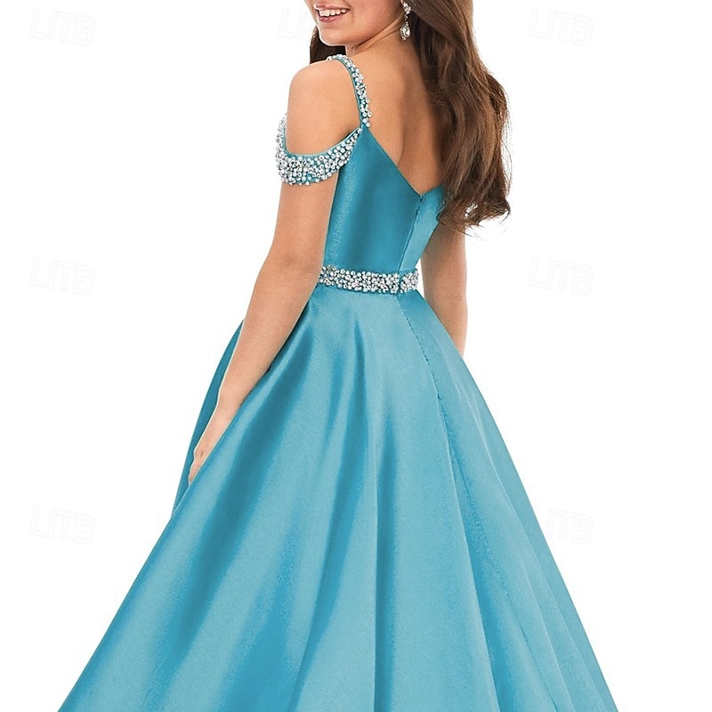 Princess Sweep / Brush Train Flower Girl Dress Pageant & Performance Juniors Cute Prom Dress Satin with Beading Elegant Fit 3-16 Years dress to impress4