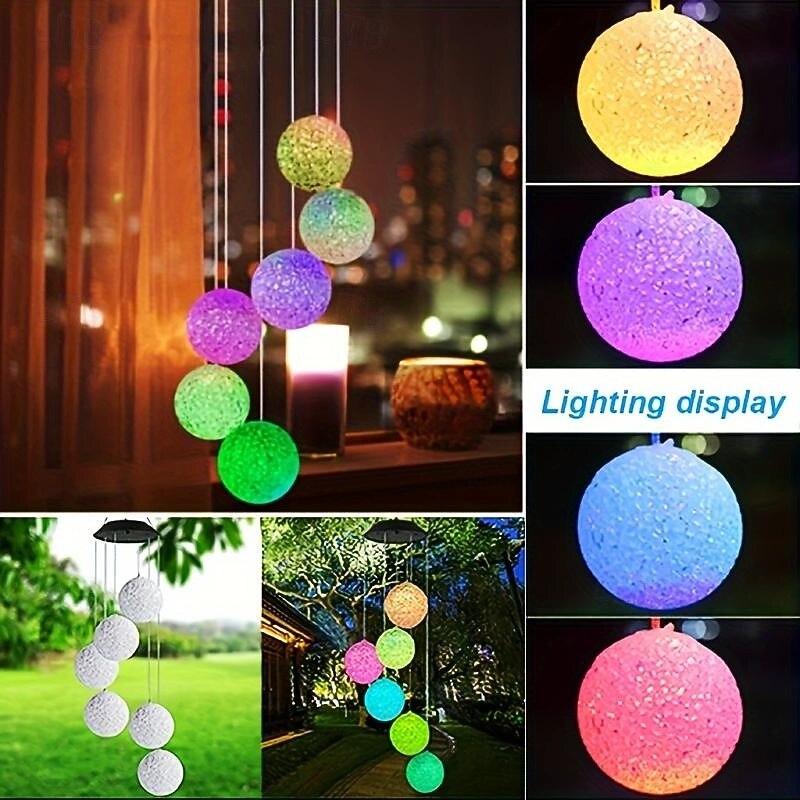 1 Pc Solar Wind Chimes Outdoor Light Spherical Love Color Light Courtyard Garden Balcony Tree Under Festival Wedding Party Banquet Atmosphere Decorative Light3