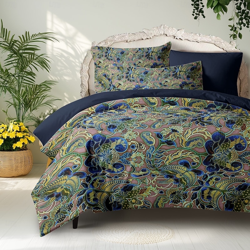 Floral Duvet Cover Set 100% Cotton Soft and Breathable Bedding Featuring Peacock Flowers Lightweight and Durable Quilt Cover Comfortable for All Seasons Easy to Care