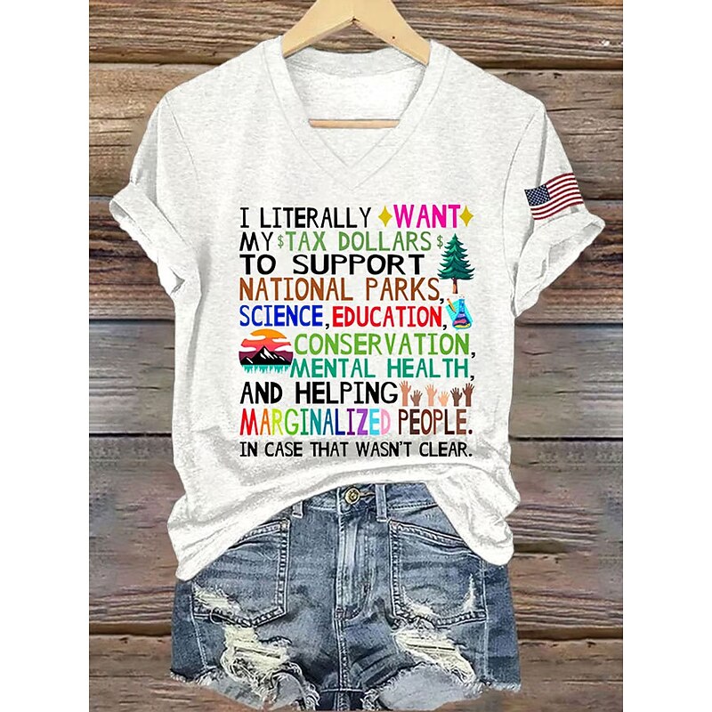 Women's T Shirt Graphic Letter Casual Short Sleeve V Neck Regular Tops Daily Print Black White Blue Green Summer Spring2