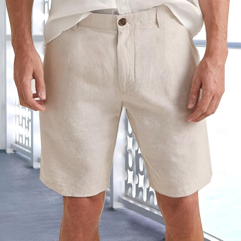 Men's Shorts Linen Shorts Dress Shorts Summer Shorts Beach Shorts Zipper Buttons Pocket Plain Comfort Breathable Knee Length Outdoor Business Daily Fashion Casual Black White Inelastic