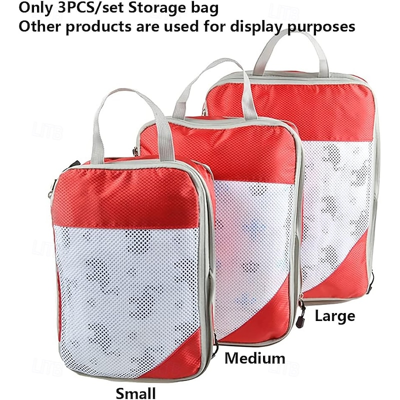3-Piece Compression Packing Cubes Set for Travel Luggage Storage and Organizer, Mesh Zippered Expanding Storage Bags Set2