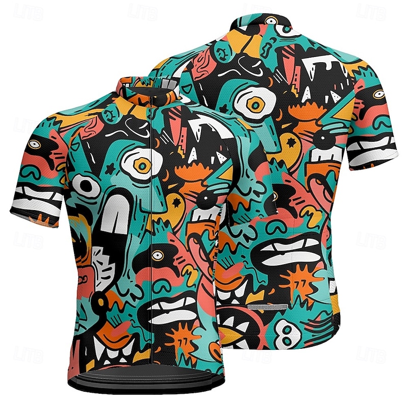 Men's Cycling Jersey Cartoon Short Sleeve Bike Tee Tshirt Jersey with 3 Rear Pockets Mountain Bike MTB Quick Dry Anatomic Design Wicking Breathable Sports Pink Blue Green Clothing Apparel
