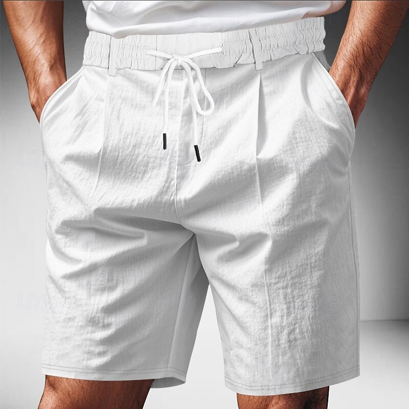 Men's Shorts Linen Shorts Summer Shorts Beach Shorts Drawstring Elastic Waist Straight Leg Plain Comfort Breathable Knee Length Outdoor Business Daily Fashion Classic Style Black White3