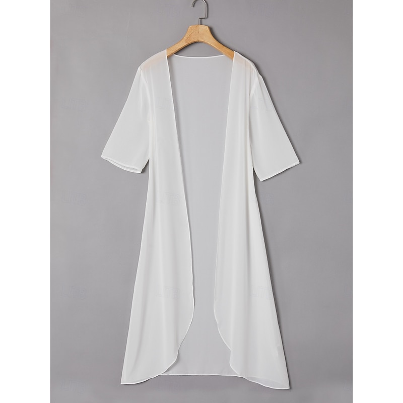 Women's Chiffon Cover-Up Jacket Solid Color Elegant Stylish Half Sleeve White Summer Spring3