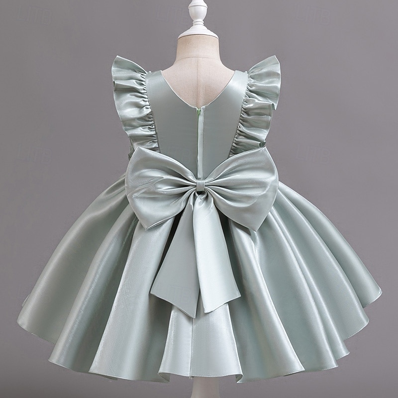 Toddler Girls' Party Dress Floral Sleeveless Wedding Party Ruched Zipper Tie Knot Cute Princess Polyester Knee-length Party Dress Summer Spring Fall 4-7 Years White Champagne Light Green2