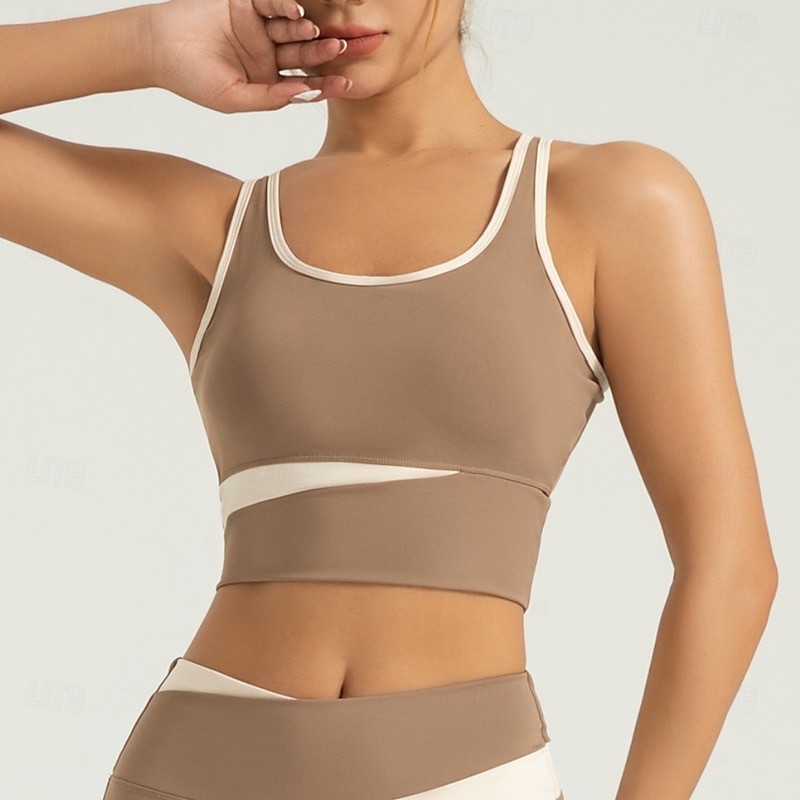 Women's Light Support Sports Bra Running Bra Open Back Cross Back Bra Top Padded Fitness Leisure Sports Running Breathable Lightweight Soft Black Khaki Gray Solid Colored