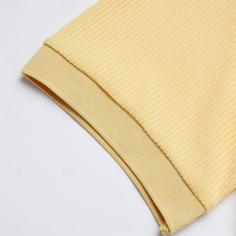 Men's Waffle Polo Shirts Golf Shirt Casual Holiday Lapel Quarter Zip Short Sleeve Fashion Basic Plain Zipper Summer Regular Fit Yellow Waffle Polo Shirts4