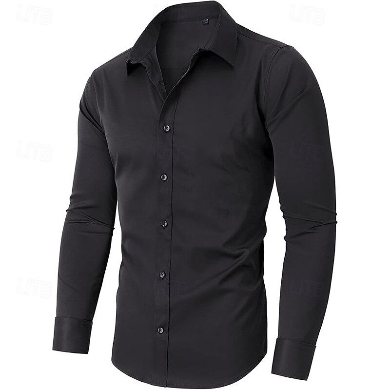 Men's Shirt Dress Shirt Button Up Shirt Plain Wedding Daily Light Pink Black White Dark Navy Long Sleeve Turndown Spring &  Fall Clothing Apparel Patchwork