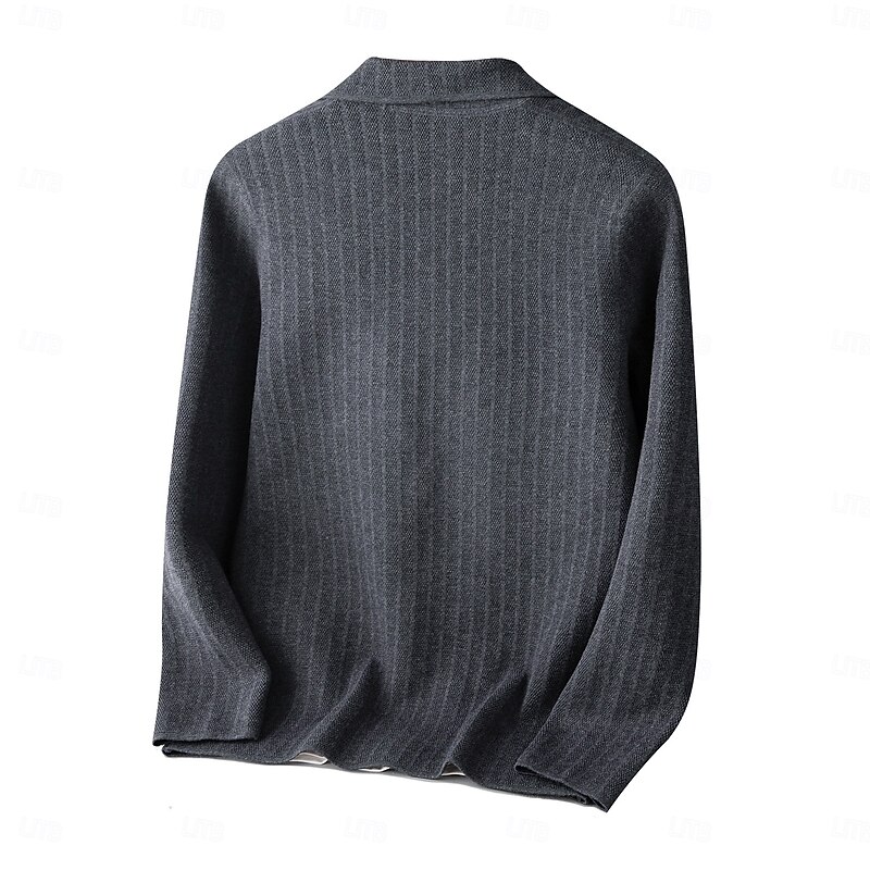 Men's Blazer Jacket Sweater Coat School Formal Wedding Elegant Warm Spring Fall Wool Nylon Solid Color Jacquard Multiple Pockets Comfy Single Breasted Two-button Blazer Black Dark Grey Army Green3