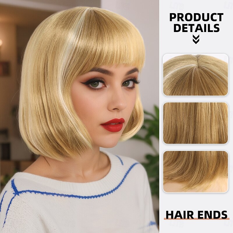 Synthetic Wig Wavy Curly Weave Asymmetrical Neat Bang Machine Made Wig 12 inch A1 Synthetic Hair Women's Classic Comfortable Color Gradient Multi-color2