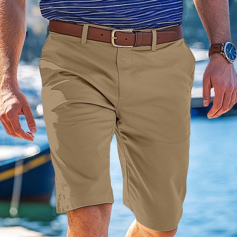 Men's Shorts Dress Shorts Summer Shorts Work Shorts Golf Shorts Buttons Multi Pocket Plain Comfort Wearable Knee Length Outdoor Daily Holiday Fashion Casual Black Army Green